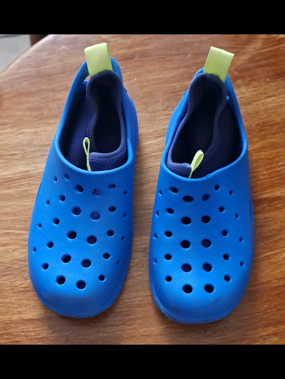 Kids Blue Slip-On Water Shoes with Lime Pull Tabs